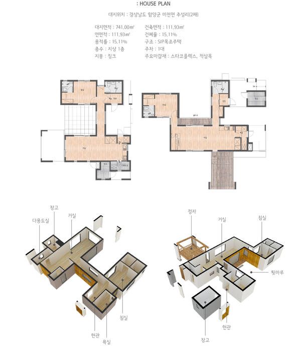 자연과 함께하는 건강한 집 _ 경상남도 함양군 SIP목조주택 (40평형), (주)에너집: (주)에너집의 현대 ,모던