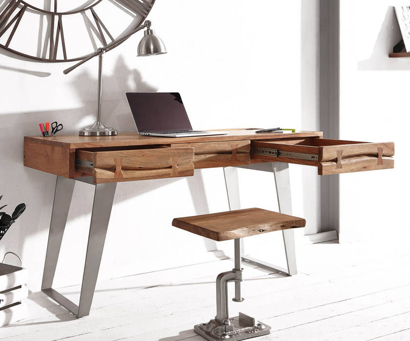 Schreibtisch Live Edge 137x56 Cm Akazie Natur Baumkante Von Delife