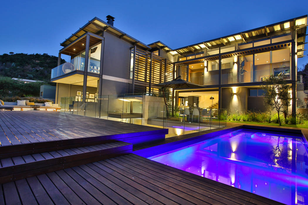 House Pautz homify Pool Concrete Deck,wood exterior,night lighting,outdoor pool,garden pool,rooftop terrace,sliding door