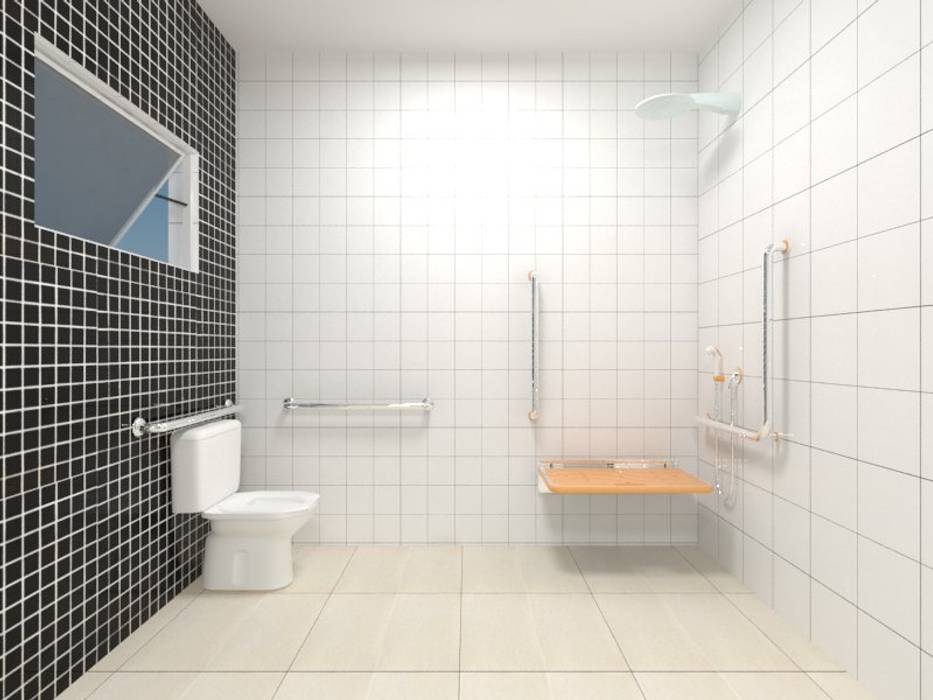 Banheiro PNE Atelie 3 Arquitetura Banheiros campestres Cerâmica banheiro,banheiro aessível