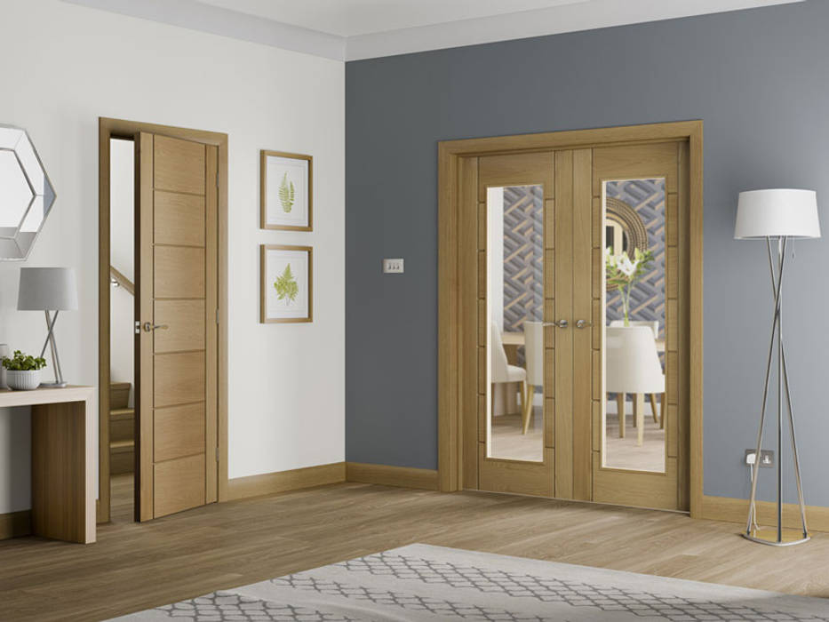 Palermo Oak Internal Door and Glazed Rebated Pair Modern Doors Ltd Modern style doors Engineered Wood Transparent Doors