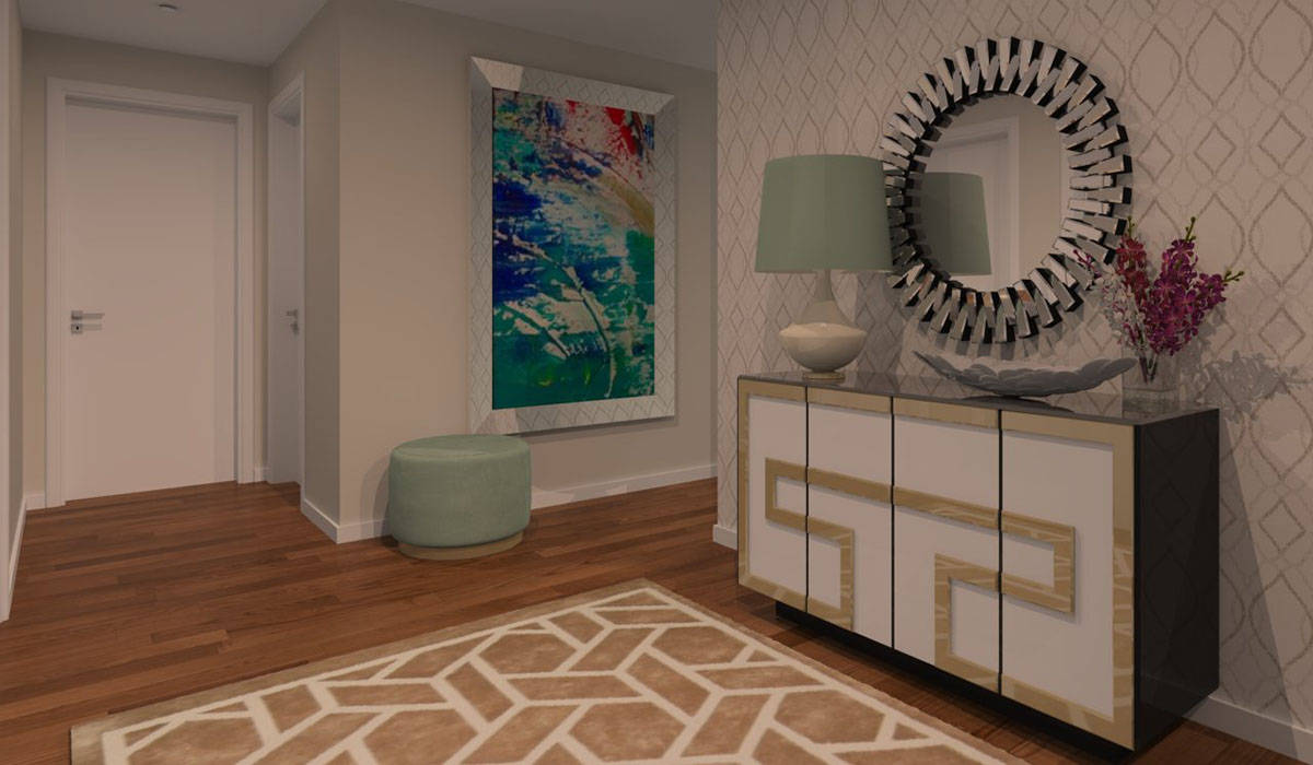 Projeto 3D - Apartamento Montijo, Ana Andrade - Design de Interiores Ana Andrade - Design de Interiores Modern corridor, hallway & stairs