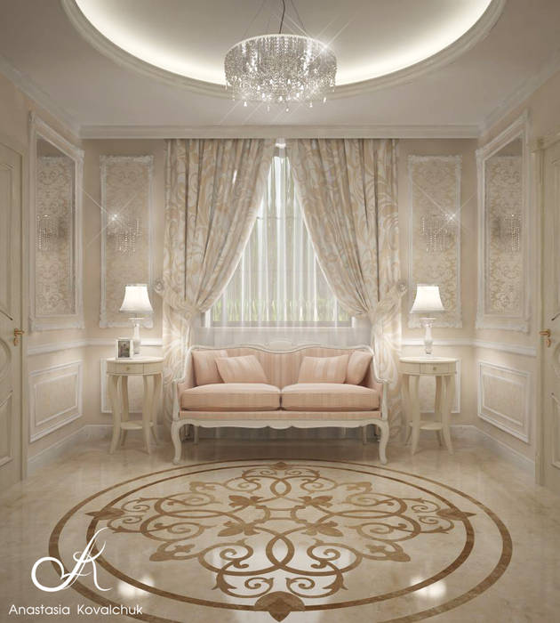 Villa, Design studio by Anastasia Kovalchuk Design studio by Anastasia Kovalchuk Коридор, прихожая и лестница в классическом стиле