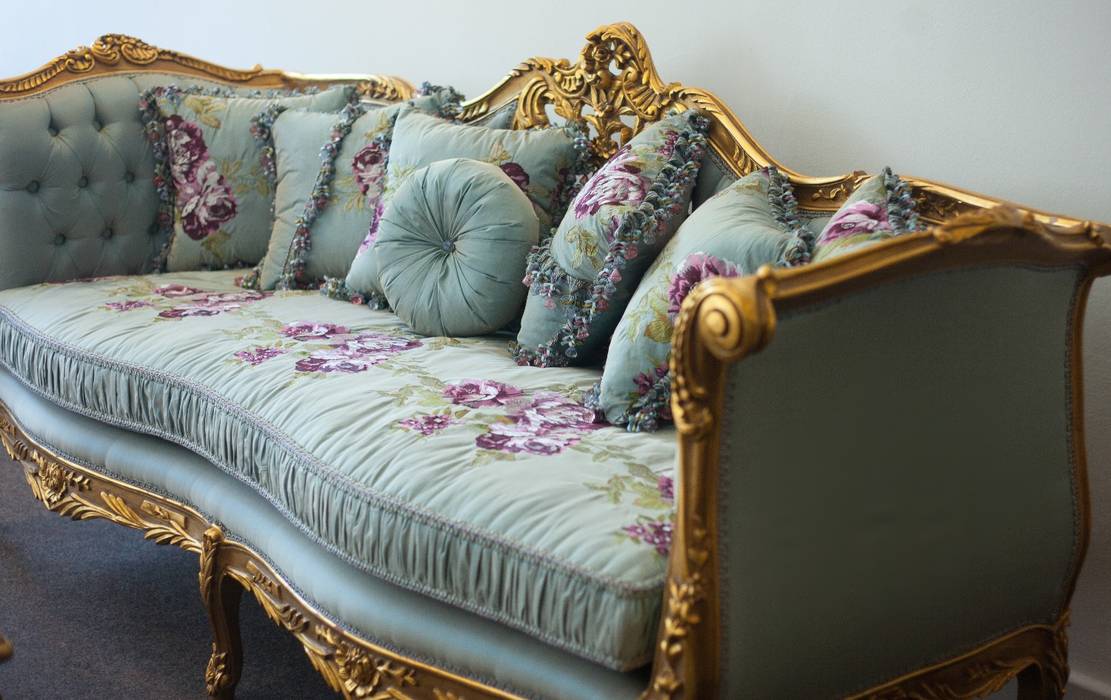 Juliette Louis Xv French Country Silk Tiffany Blue Floral Sofa
