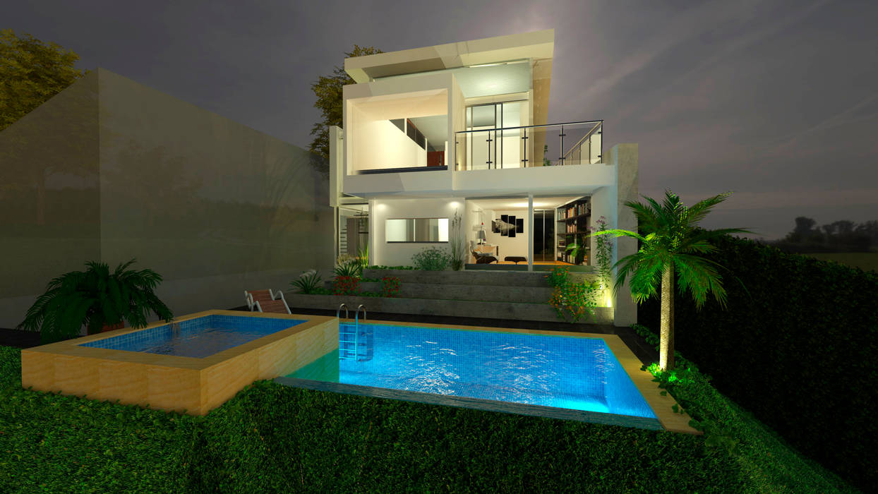 Exterior nocturno Studio 21.11 Casas modernas