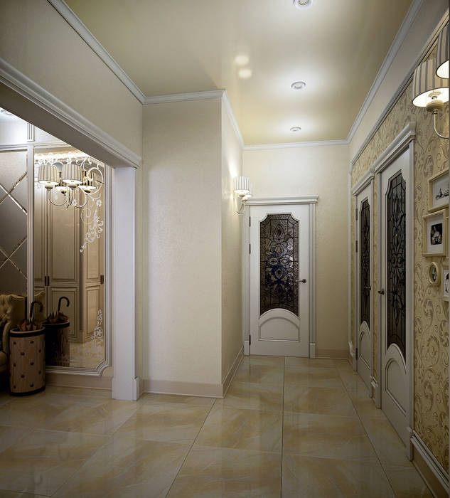 Проект квартиры в стиле Современная Классика, Инна Михайская Инна Михайская Classic style corridor, hallway and stairs