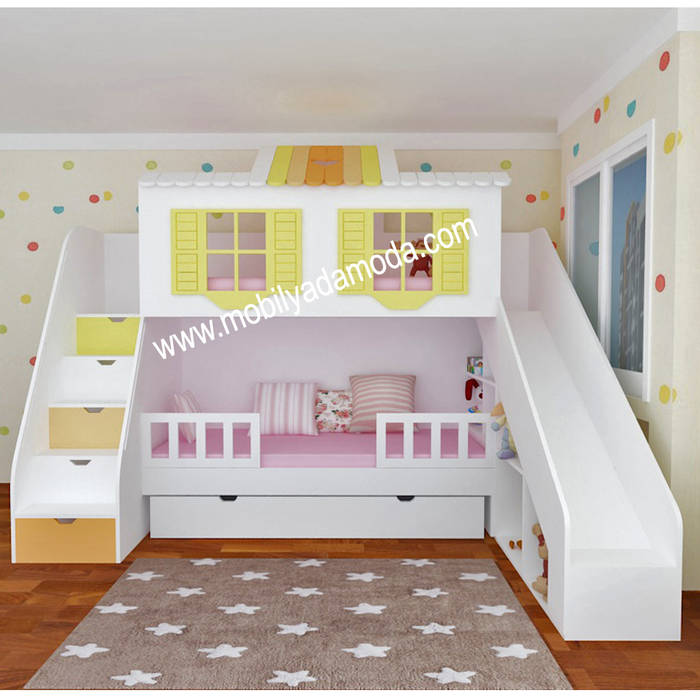 Özel tasarım kaydıraklı ev ranza, pelin�in ranzası modern çocuk odası