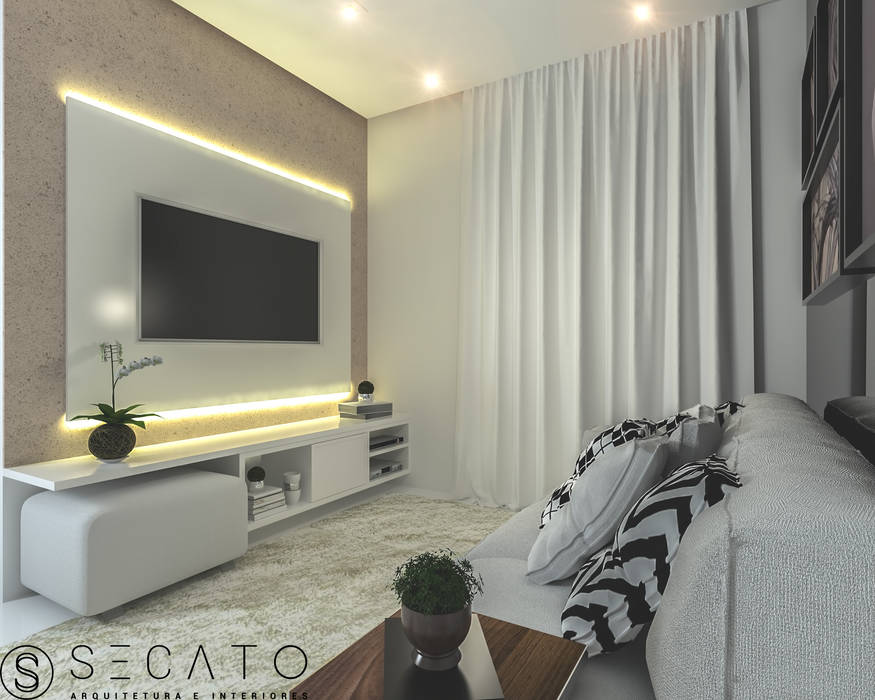 Apto de 65m², Secato Arquitetura e Interiores Secato Arquitetura e Interiores 모던스타일 거실 TV 스탠드 & 캐비닛