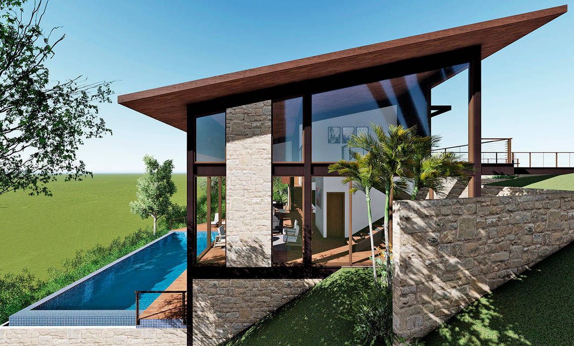 ARQUITETURA RESIDENCIAL ESTRUTURA METÁLICA CAPITAL VILLE, Aresto Arquitetura Aresto Arquitetura トロピカルな 家