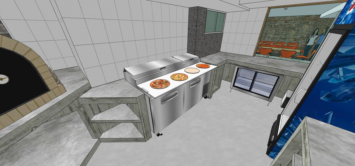 Área de preparación de pizzas y comida MARATEA estudio Espacios comerciales Concreto reforzado Restaurantes