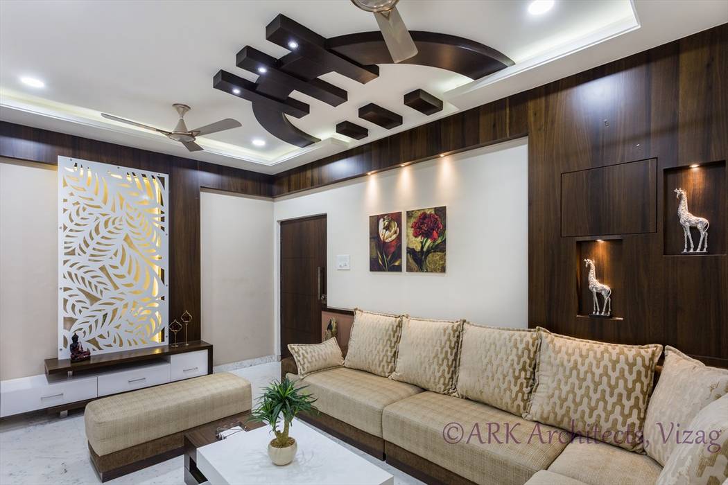 Small Flat, Cosy Interiors, ARK Architects & Interior Designers ARK Architects & Interior Designers Modern living room architects in vizag,interior designers