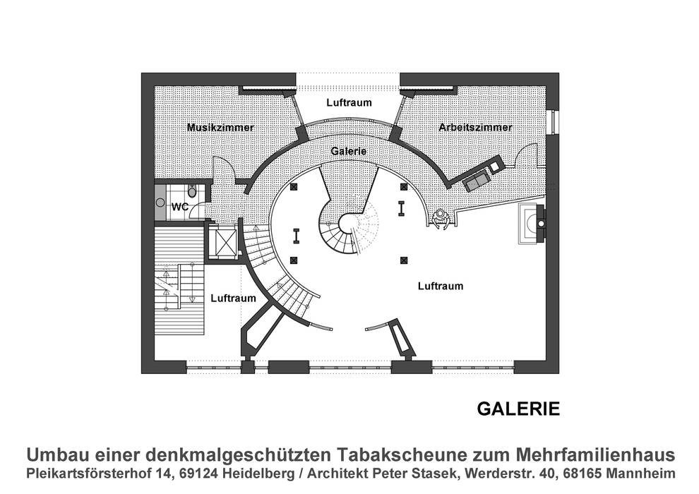 Umbau einer denkmalgeschützten Tabakscheune - Grundriss Galerie Peter Stasek Architects - Corporate Architecture Wände & Böden im Landhausstil Massivholz Mehrfarbig Peter Stasek,matrixXarchitectures,Architektur Mannheim