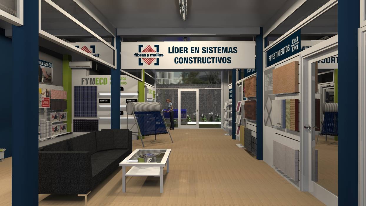 Showroom para la empresa Fibras y Mallas, Diseño de Locales Diseño de Locales Espacios comerciales Oficinas y Tiendas