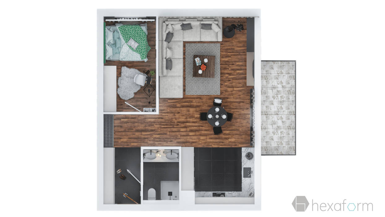 Projekt mieszkania 60 m2., hexaform hexaform Classic style walls & floors