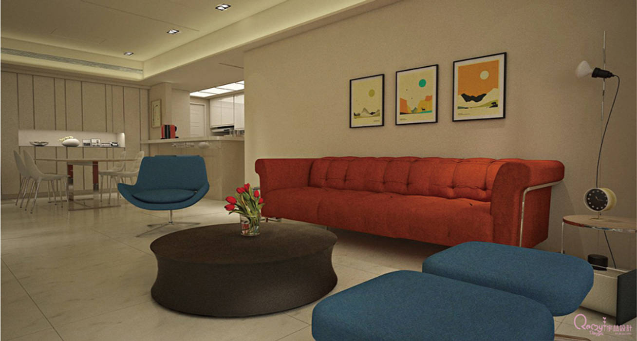 🍀 宇喆室內裝修設計有限公司 现代客厅設計點子、靈感 & 圖片 城市風格,都會風格,客廳,沙發,Holly Hunt
