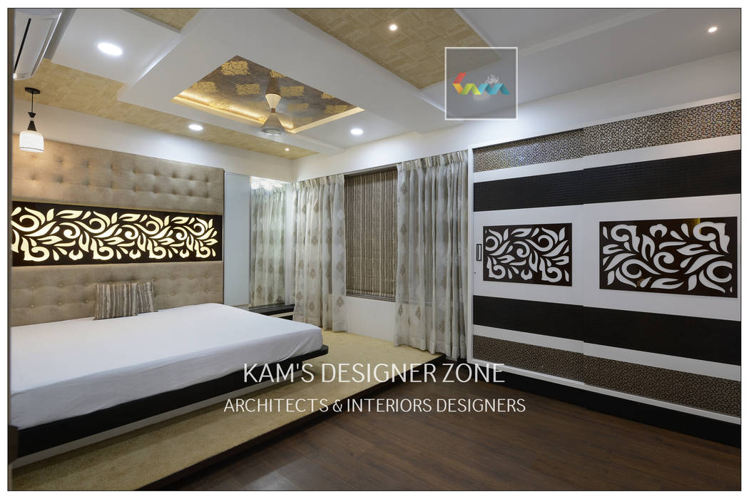 Flat Interior Design for PINKY AGARWAL, KAMS DESIGNER ZONE KAMS DESIGNER ZONE Modern style bedroom Furniture,Building,Rectangle,Comfort,Textile,Interior design,Wood,Bed frame,Floor,Picture frame