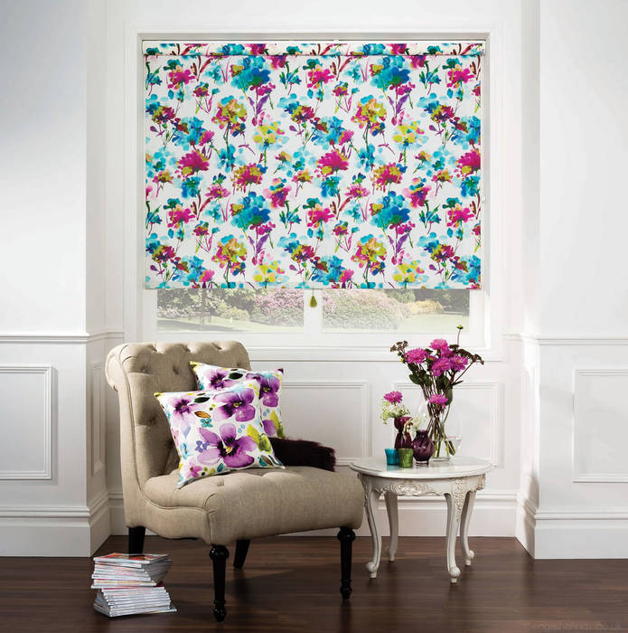 Colourful Azalea Patterned Roller Blinds English Blinds Вітальня Текстильна Янтарний / Золотий Аксесуари та прикраси