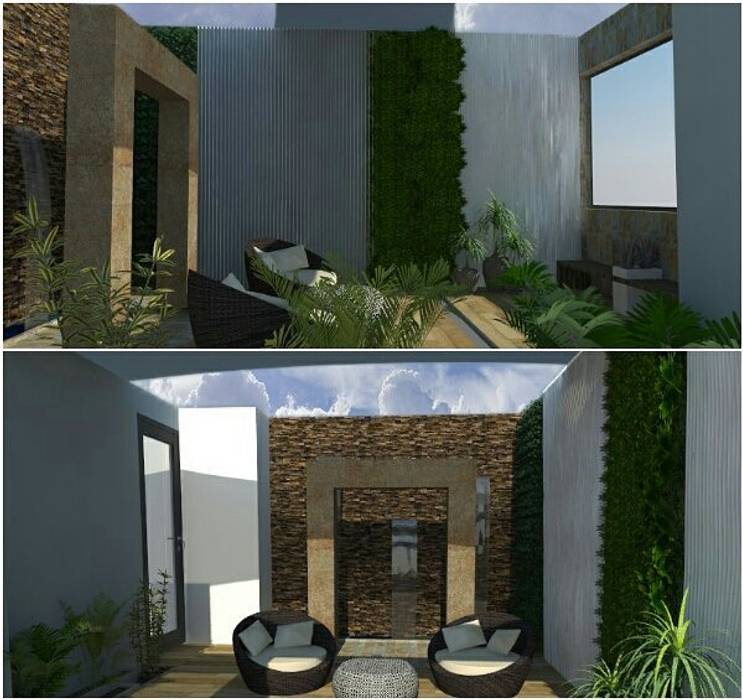 anteproyecto. render. 3HOUS Jardines de estilo moderno