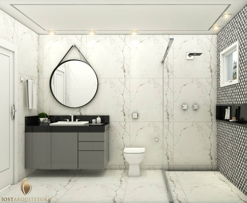 Banheiro masculino para apartamento de jovem estudante, iost Arquitetura e Interiores iost Arquitetura e Interiores Modern bathroom Granite
