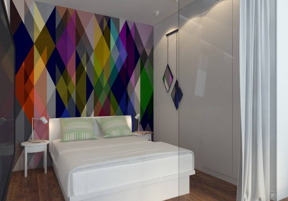 Квартира в Измайлово, Anastasia Yakovleva design studio Anastasia Yakovleva design studio Modern Bedroom bedroom,colorful wall
