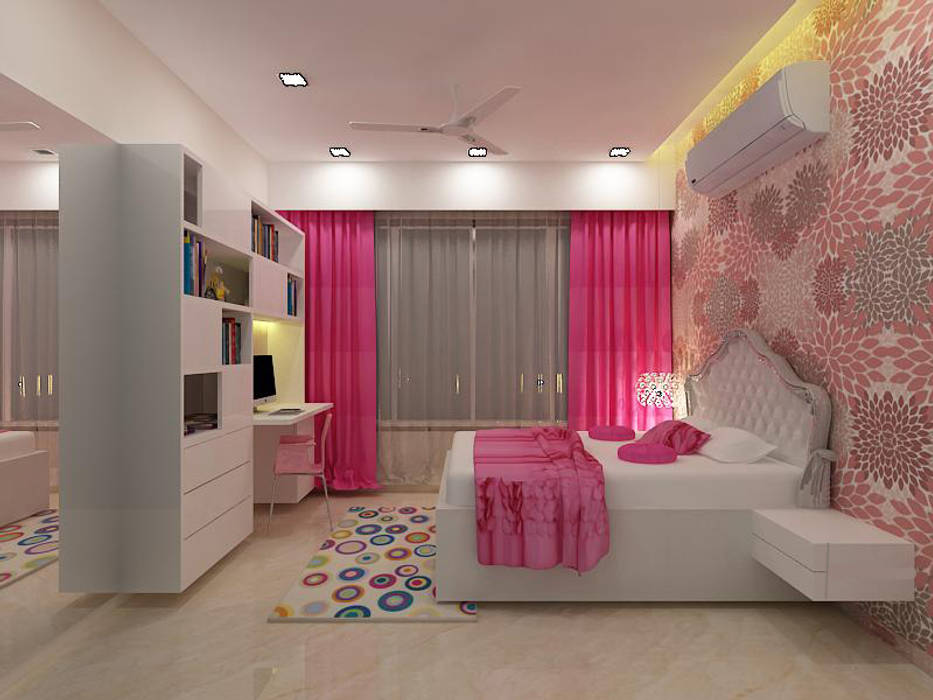 Residence at Powai, A Design Studio A Design Studio Minimalist bedroom Interior design,Pink Theme,Princes room