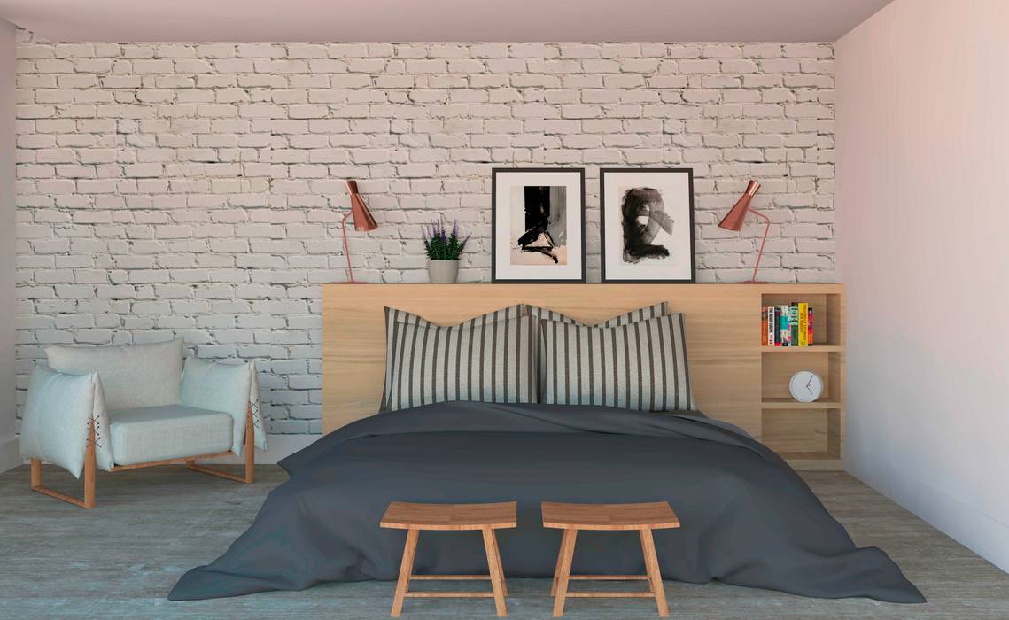 3D Quarto do Casal - Por Patrícia Nobre, Patrícia Nobre - Arquitetura de Interiores Patrícia Nobre - Arquitetura de Interiores Scandinavian style bedroom