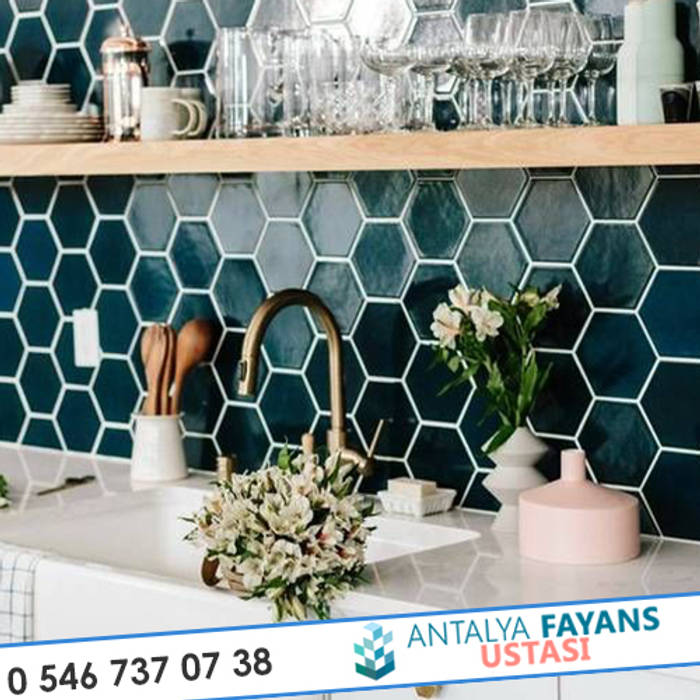 Mutfak Tezgah Üstü Modern Fayans Döşeme, Antalya Fayans Ustası - 0 546 737 07 38 Antalya Fayans Ustası - 0 546 737 07 38 Modern Kitchen Ceramic