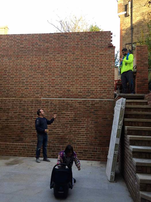Before - constructing the garage, above the garden Jane Harries Garden Designs brick wall
