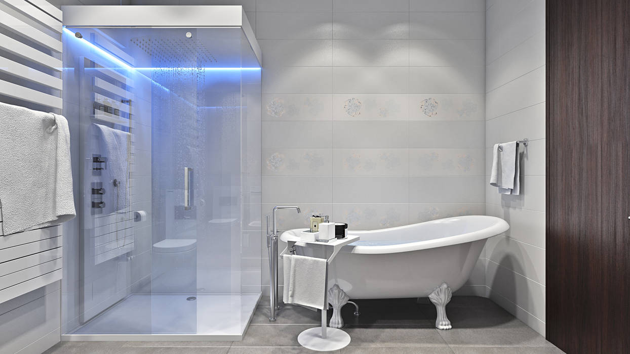 Bathroom Hampstead Design Hub Modern bathroom shower bench,walk-in shower,freestanding bathtub,tile pattern
