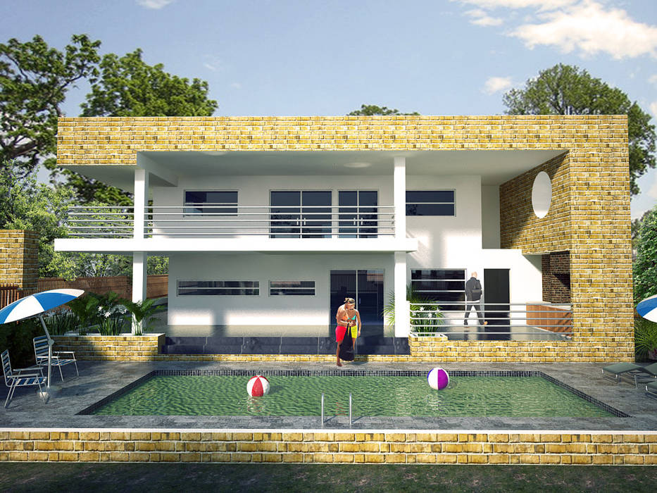 Toma Fachada Lateral Zona De Piscina Y Bbq Project Arquitectura S A S Casas De Estilo Minimalista Homify