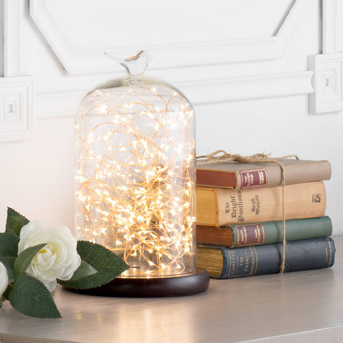 Bell Jar Table Light Dark Wood & Copper Litecraft غرفة المعيشة نحاس/برونز إضاءة