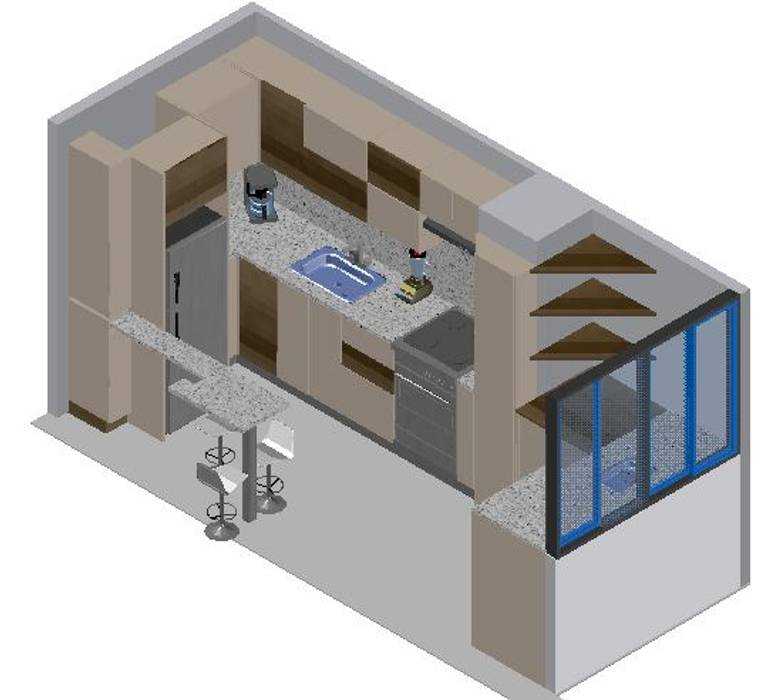 COCINA pequeña ERGOARQUITECTURAS FL C.A. Cocinas de estilo minimalista Compuestos de madera y plástico mobiliario que ahorra espacio