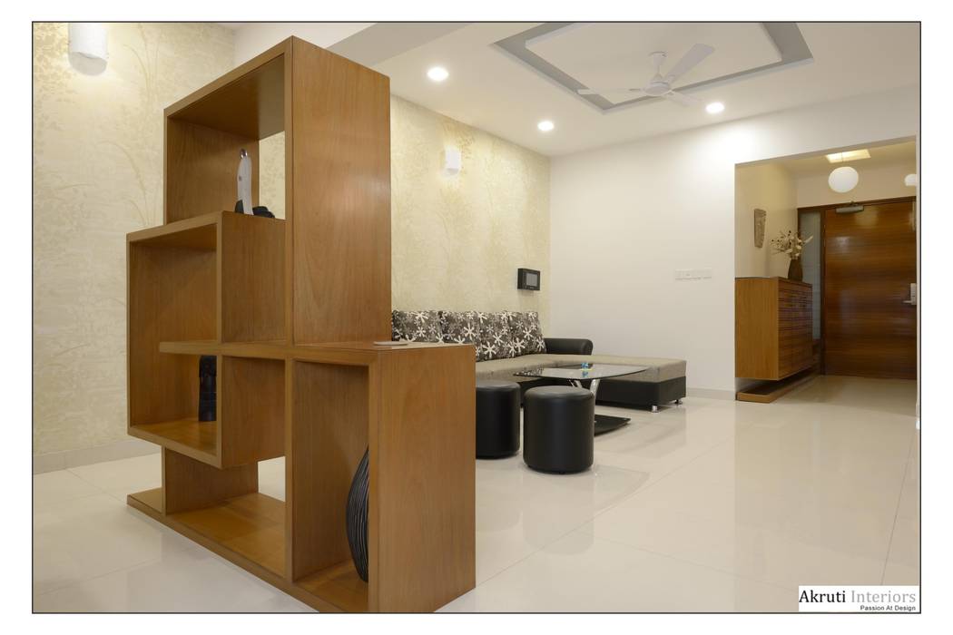 Living Akruti Interiors Pune Modern living room Plywood Shelves