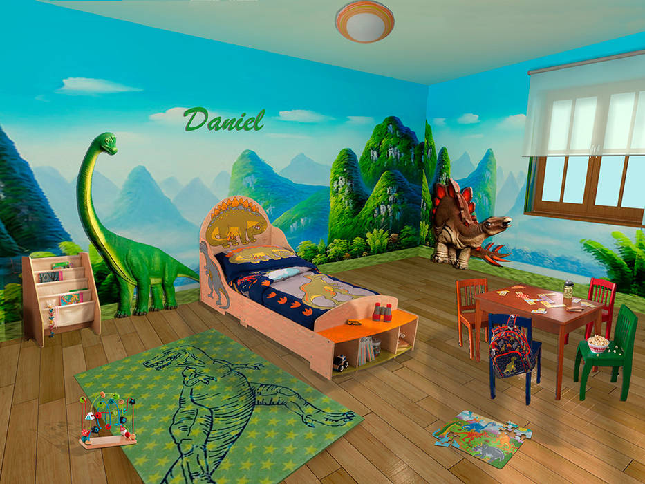 Decoración dormitorio infantil dinosaurios, lo quiero en mi casa lo quiero en mi casa Quarto infantil tropical