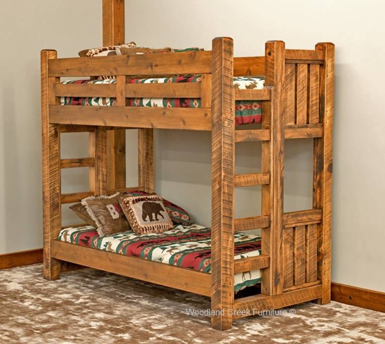 Timber Frame Wood Bunk Bed, Woodland Creek Woodland Creek Rustik Yatak Odası Ahşap Ahşap rengi Yataklar & Yatak Başları