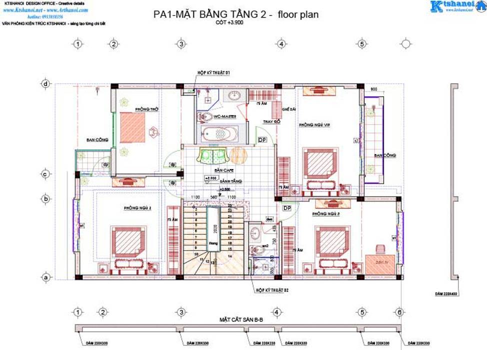 Mẫu thiết kế biệt thự 3 tầng 9x16m hiện đại, Văn phòng kiến trúc Ktshanoi Văn phòng kiến trúc Ktshanoi