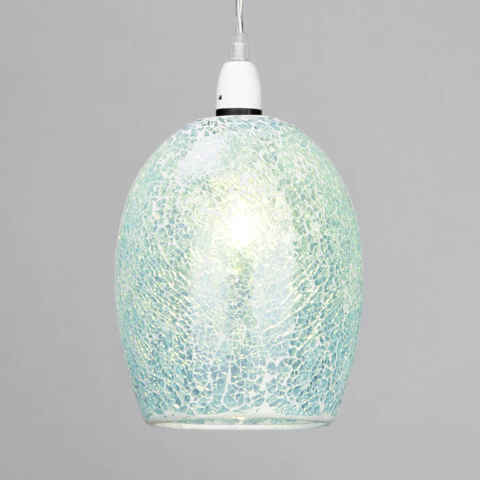 Tate Crackle Glass Easy To Fit Ceiling Light Shade Teal Blue