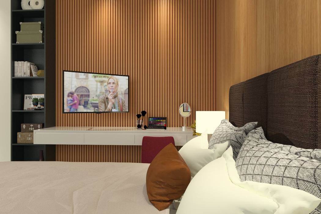 Quarto de uma empreendedora , Bruna Rodrigues Designer de Interiores Bruna Rodrigues Designer de Interiores Modern style bedroom Wood Wood effect