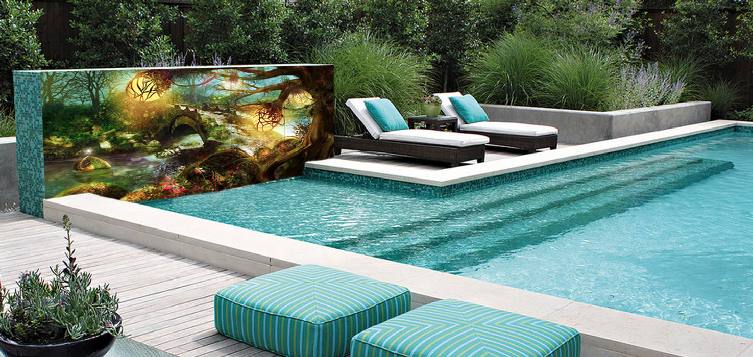 pared de piscina con mural bosque encantado Fotoceramic Piscinas