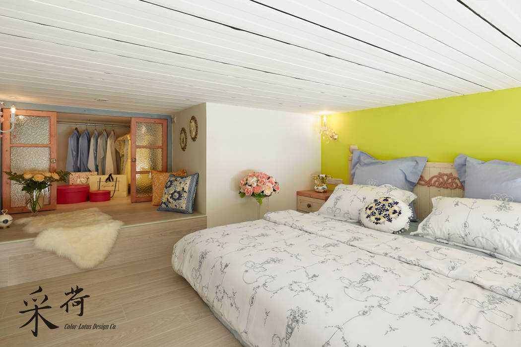 美式鄉村風-小坪數夾層屋, Color-Lotus Design Color-Lotus Design Country style bedroom Solid Wood Multicolored