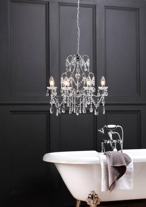 Marquis by Waterford Annalee Large LED 5 Light Bathroom Chandelier Chrome Litecraft Phòng tắm phong cách hiện đại Litecraft,lighting,bathroom lighting,ip44 rated,bathroom chandelier,led lighting,crystal fitting,ceiling pendant,chandelier,home lighting,Lighting