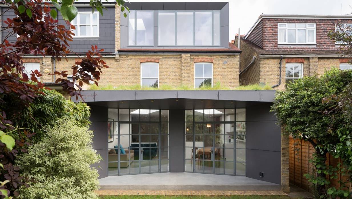 Patio Fraher and Findlay Moderner Garten patio,living roof,crittall doors,glass doors,garden,grass,polished concrete,open space,roof garden,open living