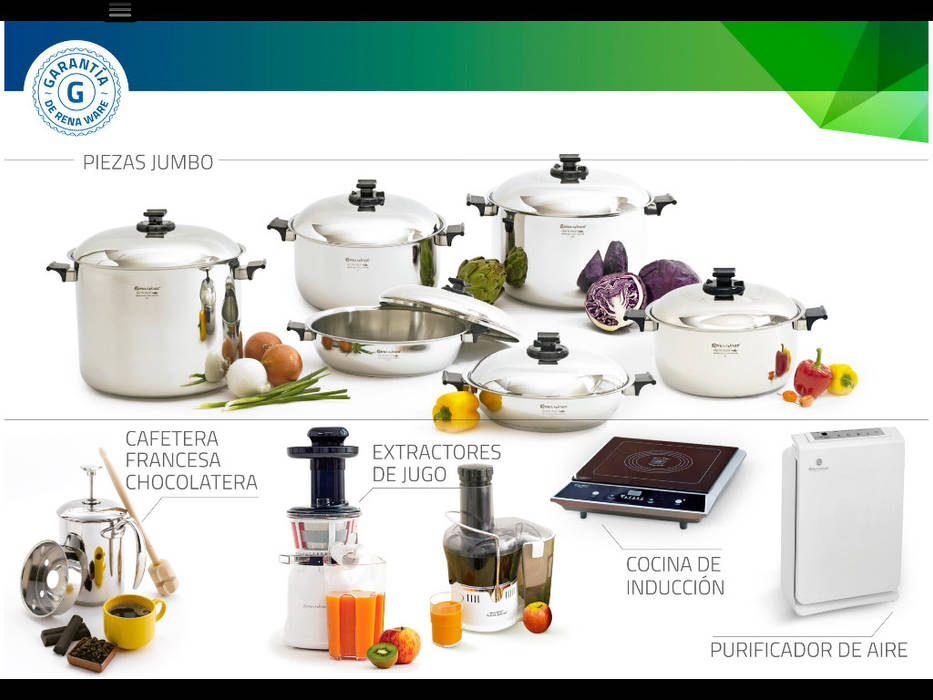 Productos con garantía vitalicia que promueven un estilo de vida saludable; calidad y elegancia para su cocina Rena Ware de Colombia Cocinas modernas Hierro/Acero salud,Utensilios de cocina