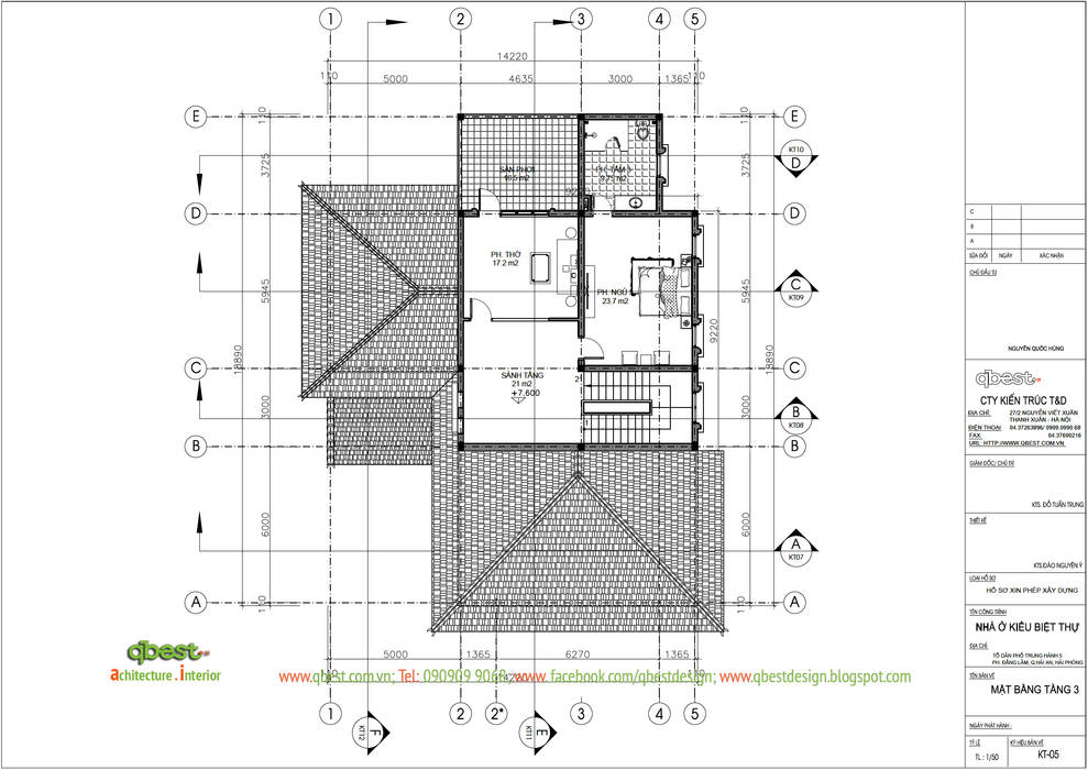 Mặt bằng tầng 3 Công ty TNHH Thiết kế và Ứng dụng QBEST Biệt thự