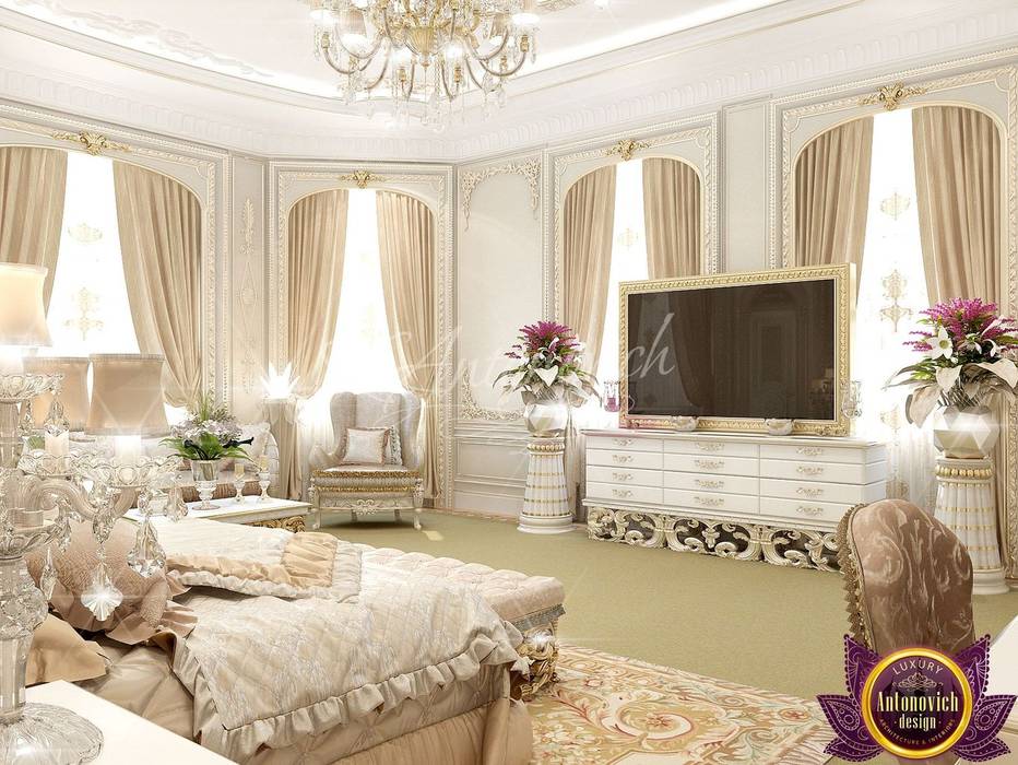 Populent master bedroom design of Katrina Antonovich, Luxury Antonovich Design Luxury Antonovich Design 臥室