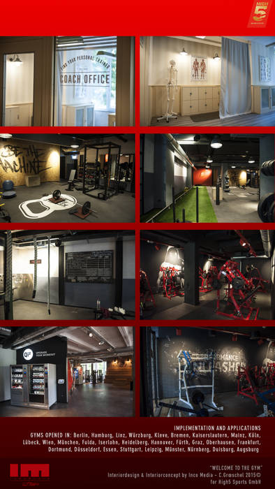 High 5 Gym, Inco Media - Kommunikationsdesign, Interiordesign Inco Media - Kommunikationsdesign, Interiordesign Gimnasios de estilo rústico