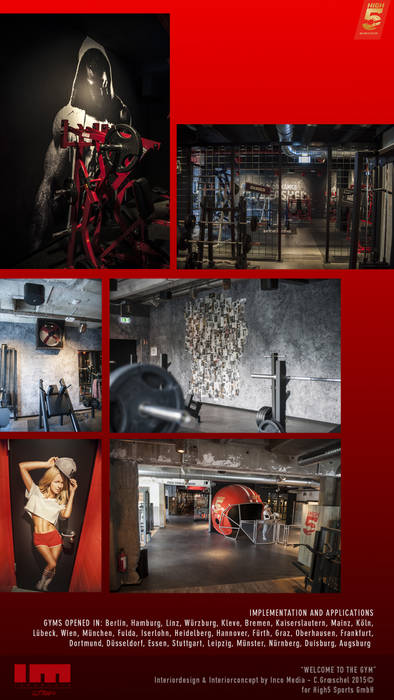 High 5 Gym, Inco Media - Kommunikationsdesign, Interiordesign Inco Media - Kommunikationsdesign, Interiordesign Palestra in stile rustico