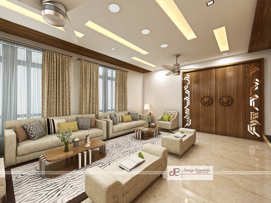 Villa at Jay Pee Greens Greater Noida , Design Essentials Design Essentials Moderne Wohnzimmer Sperrholz Beige