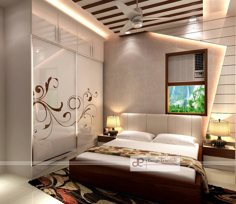 Residence at Rohini, New Delhi, Design Essentials Design Essentials Modern style bedroom Plywood Building,Furniture,Property,Comfort,Wood,Bed frame,Textile,Window,Shade,Lamp