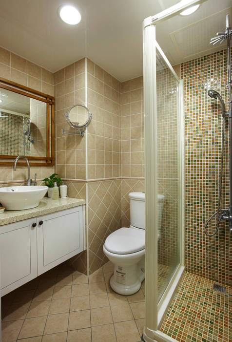 精巧的衛浴空間那就來點豐富花俏的磁磚計畫吧，讓視覺享受一點線條所帶來新鮮感受 homify 浴室 磁磚